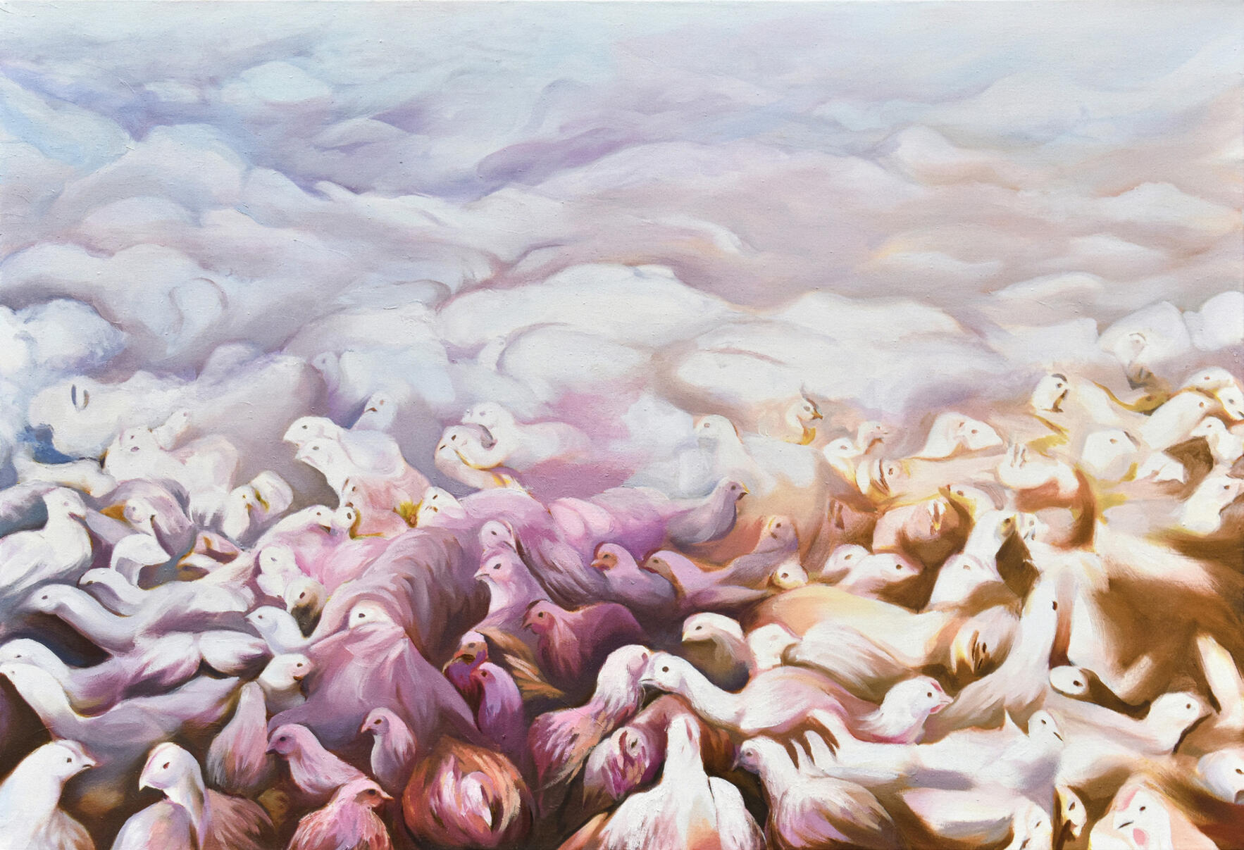 Suffocation of Chickens with Foam in Israel, 2014, 2022. oil on canvas, 70x100cm